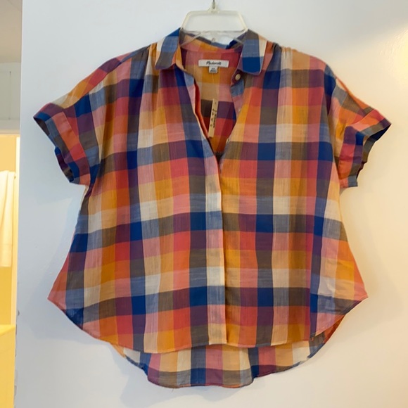 Madewell Tops - NWT Madewell Rainbow Multi Plaid Button Up Boxy Top